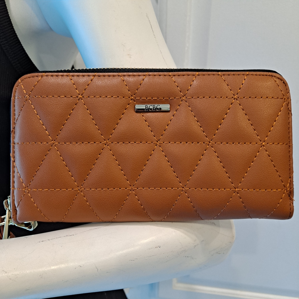 BCBG Brown Quilted Zip Around Women's Wristlet Wallet